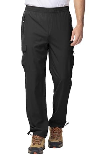 Image of YSENTO Mens Quick Dry Walking Hiking Trousers Outdoor Lightweight Breathable Trekking Work Trousers with Zip Pockets(Black,L)