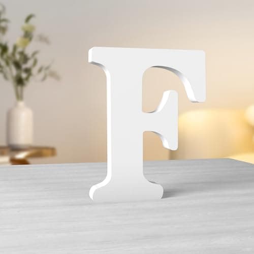 Image of Aruatu 6 Inch White Wooden Letters Unfinished Wood Letter for Wall Decor Decorative Standing Letter Slices Sign Board Decoration for Craft Home Party Projects (F)
