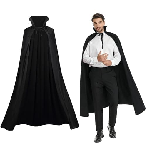 Image of maxToonrain Reversible Black & Black Cape for Adults, Easter Halloween Christmas Cloak Fancy Dress Vampire Witch Wizard Role Play for World Book Day (90CM,Stand Collar)