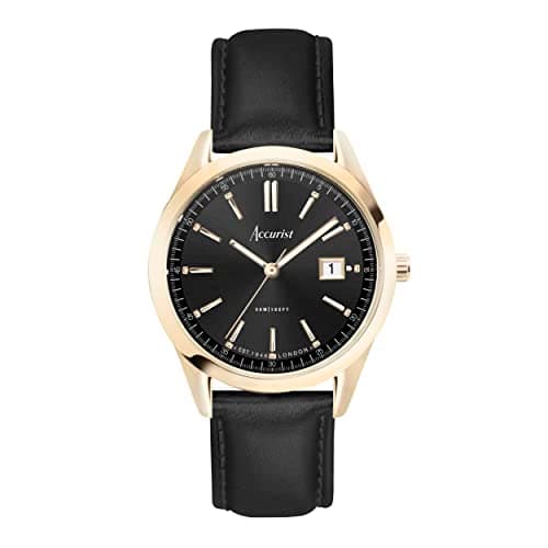 Image of Accurist Mens Everyday 40mm Quartz Watch in Black with Analogue Display, and Black Leather Strap 74012
