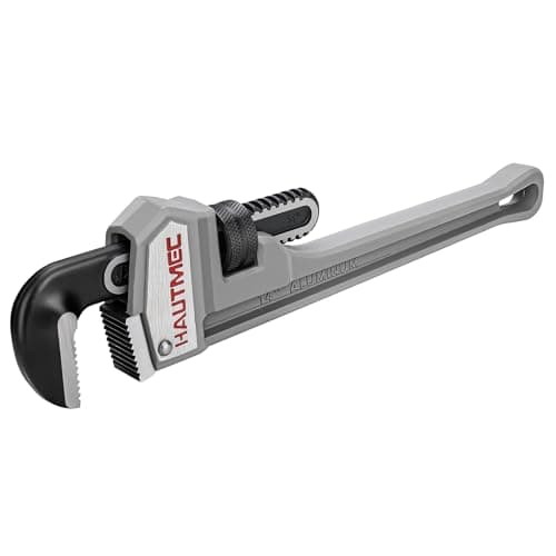 Image of HAUTMEC 350mm(14 inch) Aluminum Straight Pipe Wrench, Adjustable Plumbing Wrench, 2" Jaw Capacity, Heavy Duty Plumbing Pipe Wrenches, for Pipes, Tees, Ball Valves and Other Objects HT0021-PW