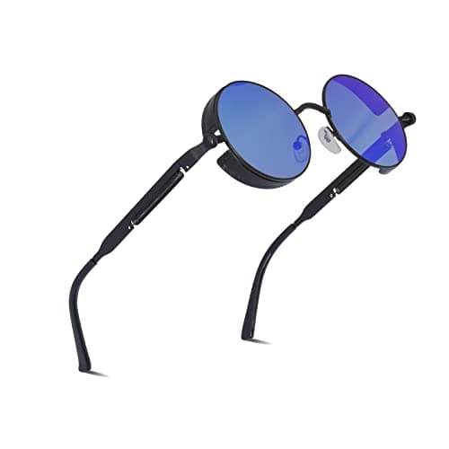 Image of besbomig Retro Circle Sunglasses Steampunk Style Eyewear - Vintage UV400 Protection Polarized Sunglasses Round Lens Metal Frame for Men Women Unisex