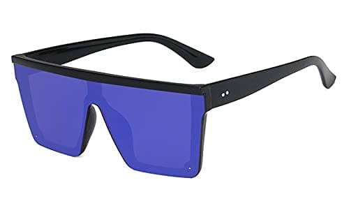 Image of FOURCHEN Square Oversized Sunglasses for Women Men Fashion Flat Top Big Frame Shades (blue silver)