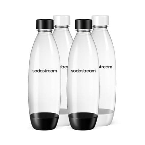 Image of sodastream Slim Fuse 4-Pack Carbonated Drinks Bottles, 2 x 1L Black & 2 x 1L White, BPA-Free, Dishwasher Safe, Spare Water Bottles Compatible with TERRA, ART, DUO & ensō Sparkling Water Makers