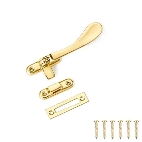 Image of TERF® 100mm Heavy Duty Traditional Victorian Design Polished Brass Window Casement Fast Hook 100mm including Fixing Screw - Pack of 1