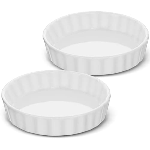 Image of LONTOM 5 Inches Quiche Dish Set of 2, Small White Ceramic Pie Dish for The Oven, Baking Dish Flan Dish for Pies, Quiches, Tarts & Desserts, Pizza, Pasta, Appetizer, Fruit