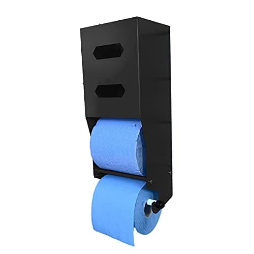 Image of MegaMaxx Multiple Blue Roll and Paper Towel Holder Dispenser Storage Unit - Wall Mountable Toilet Roll, Janitorial Sanitation, Restroom, Industrial Workshop, Office (Black - Blue Roll Holder + Unit)