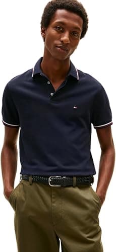 Image of Tommy Hilfiger Men's Tipped Slim FIT Polo MW0MW37346 S/S Polo, Blue, L