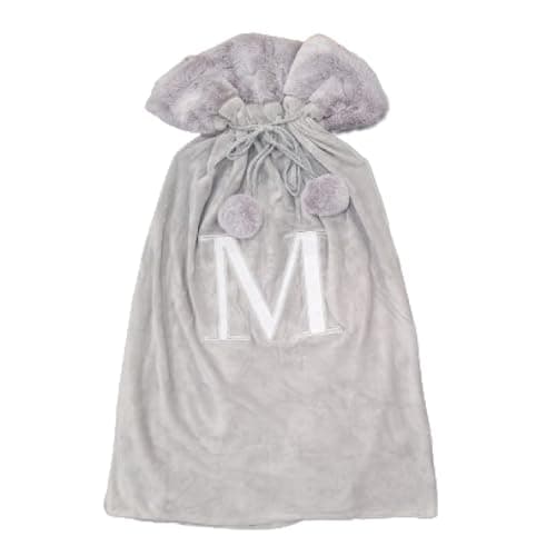 Image of Celebright Christmas Sack with Embroidered Letter 'M' - Festive Holiday Décor for a Memorable Celebration - Faux Fur - Grey