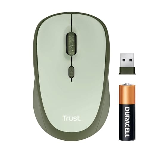 Image of Trust Yvi+ Silent Wireless Mouse, Sustainable Design, 800-1600 DPI, For Left and Right Hand Users, Storable USB Micro Receiver, Quiet Compact Computer Mouse for PC, Laptop, Mac, Home Office - Green