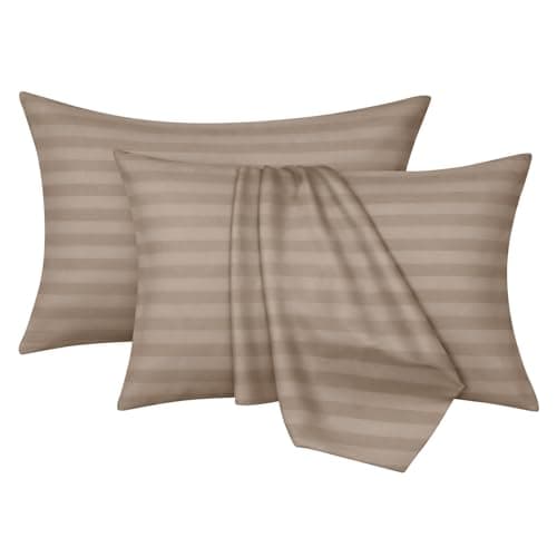 Image of Moonlight Bedding Pillow cases 2 pack - Beige Stripe 50x75cm Luxury Pillowcase 100% Microfiber Hotel Quality Pillow Cover - Super Soft and Breathable Pillow Case