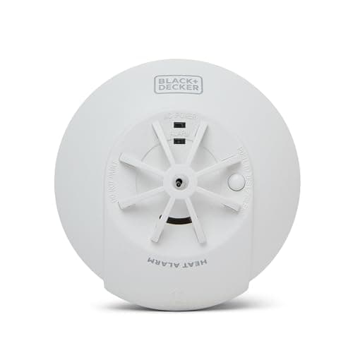 Image of BLACK+DECKER Kitchen Heat Alarm Mains Powered Interlinked with Battery Back Up. Interlinked Heat Detector For Home, Kitchen and Garage. FAST FIX Easy Installation Base, white with Test Button