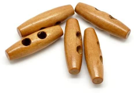 Image of Pack of 10 4cm Toggles Buttons 40mm Golden Wooden, for Sewing Knitting Aran Duffle Coat