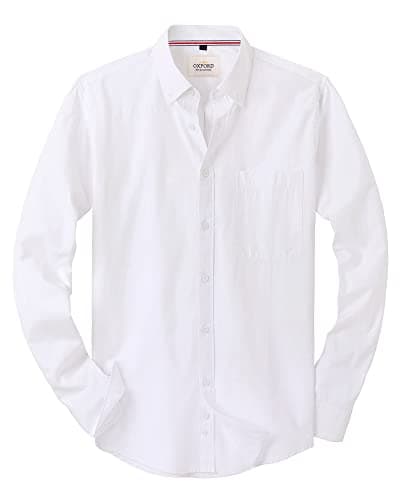 Image of J.VER White Shirt Men Long Sleeve Oxford Button Down Non Iron Fashion Business Smart Casual Work Formal Regular Fit Dress Shirts 2XL
