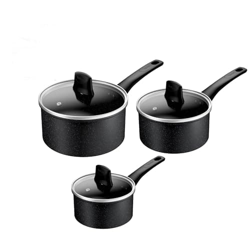 Image of Tefal Titanium Stone Induction Non-Stick 3pc Set: Saucepan 16/18/20cm + 3 Matching lids, High-Performance Non-Stick Coating, Metal Safe, All Hobs Including Induction, Thermo-Signal, E105S345