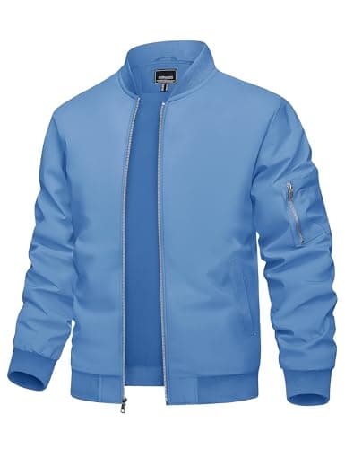 Image of TACVASEN Men's Bomer Jackets Casual Lightweight Summer Autumn Casual Coats Military Work Jackets Windbreaker Light Blue L