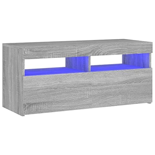 Image of vidaXL TV Cabinet with Innovative RGB LED Lights - Stylish Grey Sonoma Engineered Wood Stand with Ample Storage - Easy to Assemble, Ideal for Living Room and Bedroom Setting