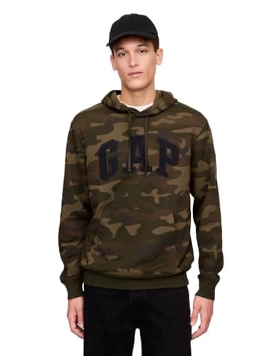 Image of GAP Men's Logo Heritage Hoodie Hooded Fleece Pull Over Sweatshirt, Green Camo V2, XL