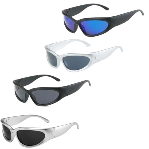 Image of YQBFTC Y2K Cycling Glasses for Men Women,4Pcs Stylish Oval Running Sunglasses,Wrap Around Sports Sunglasses,UV400 Protection Fashionable Futuristic Oval Sun Glasses for Running Cycling