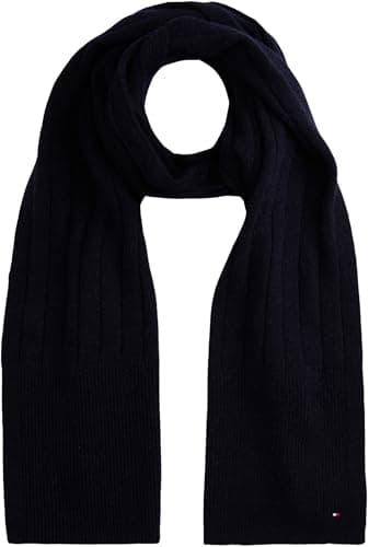 Image of Tommy Hilfiger Women’s Flag Fluffy Ribbed Knit Scarf, Blue (Space Blue), One Size