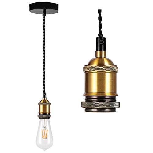 Image of Bronze Gold Pendant Ceiling Rose with Twisted Braided Flex & E27 Lamp Holder - Suspended Pendant Light Fitting Kit