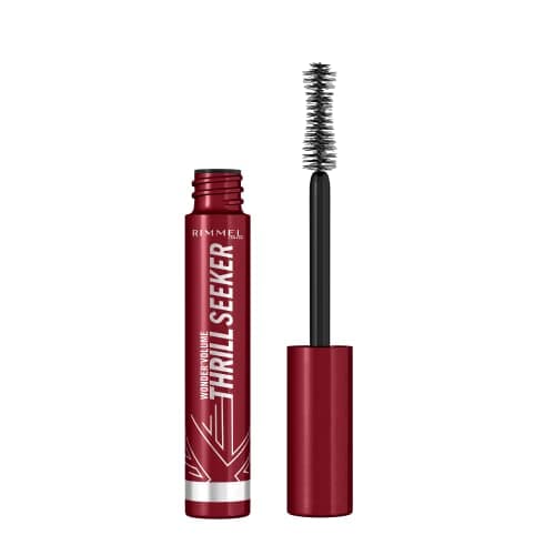 Image of Rimmel London Thrillseeker Black Mascara, Bold Volume, Lengthening, Weightless Definition, Clump-Free, Smudge Proof, All Day Wear, Creamy Whipped Formula, Hourglass Shaped Brush Grabs Every Lash