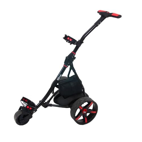 Image of M.Y Pro Series Electric Golf Trolley Black & Red | 18 Hole Lead Acid Battery Golf Trolley | 9 Speed Auto Distance Function | Easy To Assemble | Over £100 Free Accessories