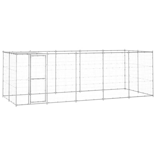 Image of vidaXL Outdoor Dog Kennel Galvanised Steel with Roof Patio Garden Terrace Backyard Lawn Animal Pet Supply Dog Puppy Enclosure Run House Cage 12.1 m??