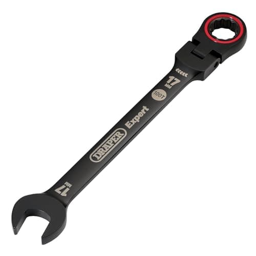 Image of Draper 03924 Expert HI-TORQ Metric Flexible Head Ratchet Combination Spanner, 17mm, Black