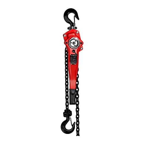 Image of Steinberg Systems Lever Hoist Chain Block Ratchet Hoist Steel Lift Lower Safety Catch 2 Hooks Rubberised Handle 3000kg 3m SBS-FZ 3000/3BM (Steel, G80 Chain, Lifting Force 340 N, Chain Links 10mm)
