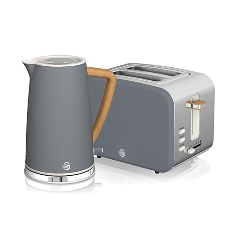 Image of Swan Nordic Kitchen Set, 1.7L Fast Boil Kettle and 900W 2-Slice Toaster, Grey SK14610GRYN/ ST14610GRYN