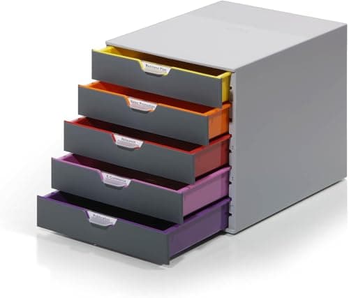 Image of Durable VARICOLOR 5 Drawer Unit - Desktop Drawer Set with 5 Colour Coded Draws - Use as a Document Box, Paper Storage Organiser, etc.