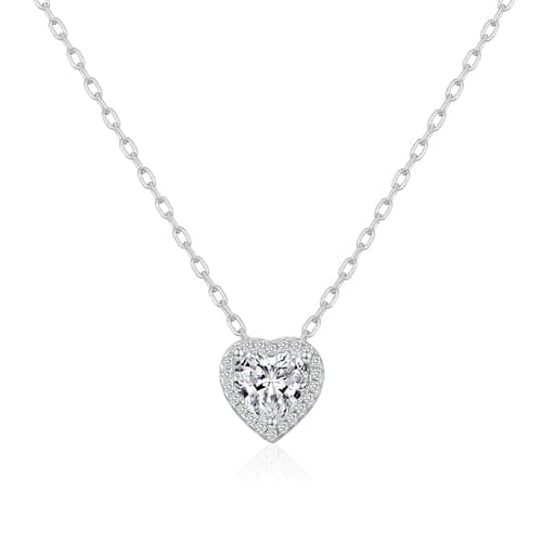 Image of Philip Jones Silver Plated Heart Halo Necklace Created with Zircondia® Crystals