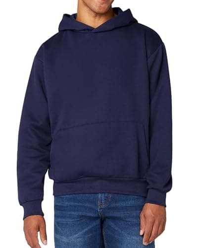 Image of FM London Mens Essentials Hoodie - Slightly Oversized Hoodie, Heavyweight Design, Breathable Cotton Blend Pullover Navy