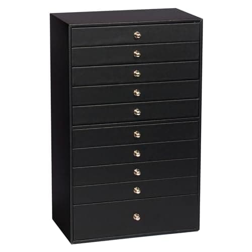 Image of KILHS Jewellery Box, Jewellery Organiser with 10 Drawers, 10-Tier Large Jewelry Box, Can Store Necklaces, Rings, Earrings, Watches,etc., Boxes & Organisers, Gift Idea, Black