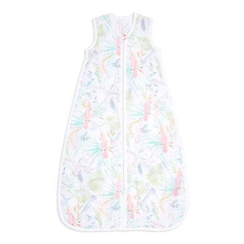 Image of aden + anais essentials Baby Sleeping Bag, 100% Cotton Muslin, Wearable Swaddle Blanket for Girls & Boys, Newborn Sleep Sack, TOG Rating 1.0, 6-18 Months, tropicalia