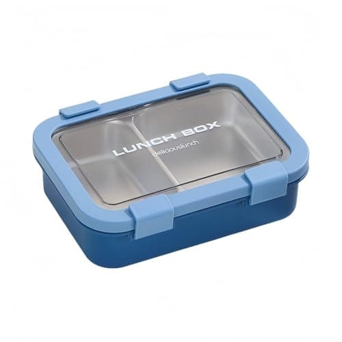 Image of Niceminiwall Stainless Steel Bento-Box Lunch Box | 3 Compartment Metal Lunch Containers | Leakproof Lid For Kids/Adults | Lunch Container For Office(Blue)