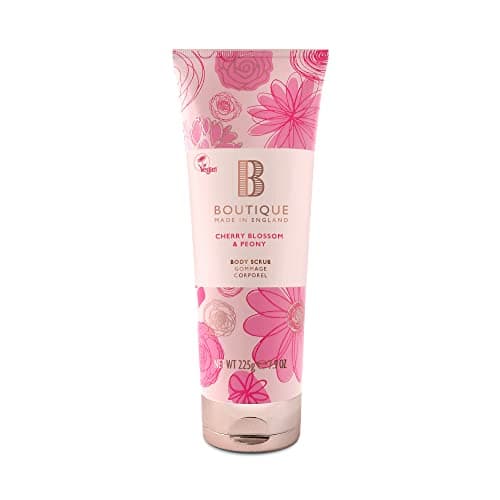 Image of Boutique Cherry Blossom & Peony Fragrance Body Scrub 225ml, Exfoliating Body Scrub Refreshing - Essential Oils - Vegan and Cruelty Free, No SLS or Parabens - Made In England