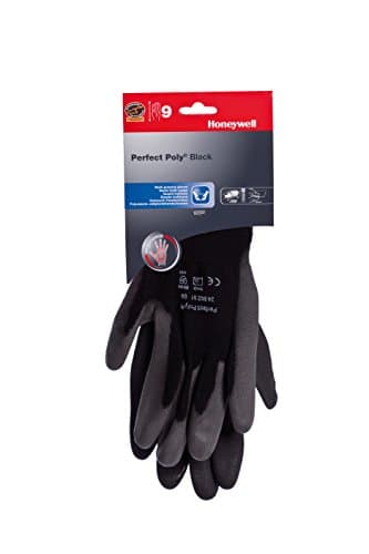 Image of Honeywell Perfect Poly Black Polyamide Knitted Gloves for General Handling, Grey Polyurethane Coating on Palm and Fingertips, 25 cm Length, Size 08, 2400251-08 (Pack of 10 pairs)