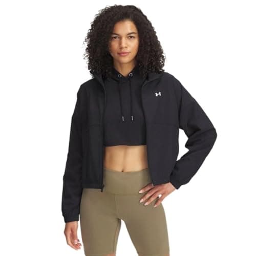 Image of Under Armour Women's Rival Woven Jacket, Water-Repellent Ladies' Jacket for Sports and Outdoor Pursuits, Light Coat for Women,Black / / White,LG