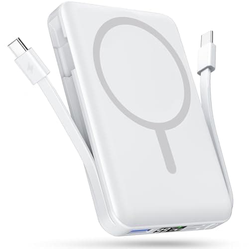 Image of Podoru for Magsafe Power Bank,Portable Charger 10000mAh with Cable PD 20W Mini Fast Charge with LED Display Mag-Safe Battery Pack for iPhone 17/16/15/14/13/12 All Series-White