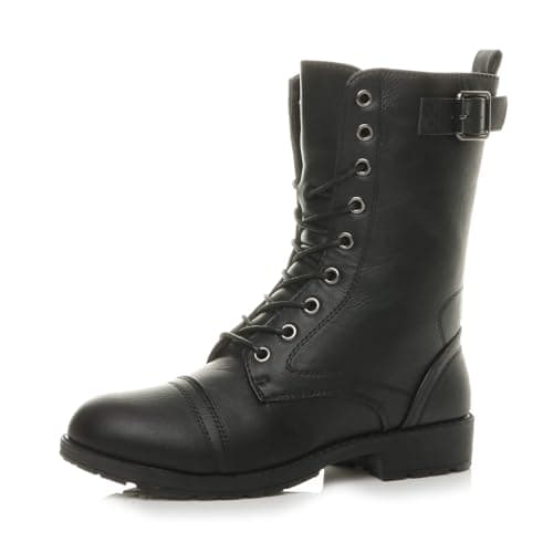 Image of AJVANI flat low heel lace up zip combat military ankle boots size 6 39
