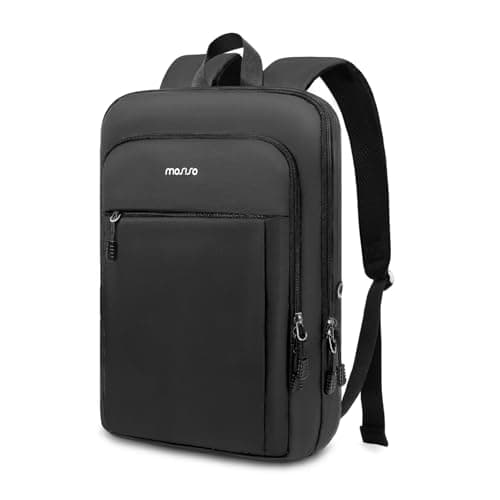 Image of MOSISO Laptop Backpack for Men, Slim Lightweight Compact Computer Backpack for College Work Business Office Travel, 15.6 inch Waterproof Commute Laptop Bag Casual Daypack with Luggage Strap, Black