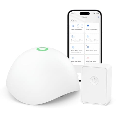 Image of Meross Water Leak Detector, Smart Water Alarm with Hub, App Alert, Replaceable batteries, Wireless Flood Sensor, Interlinked, Apple HomeKit Supported, IP67, for Kitchen Bathroom Basement Garage