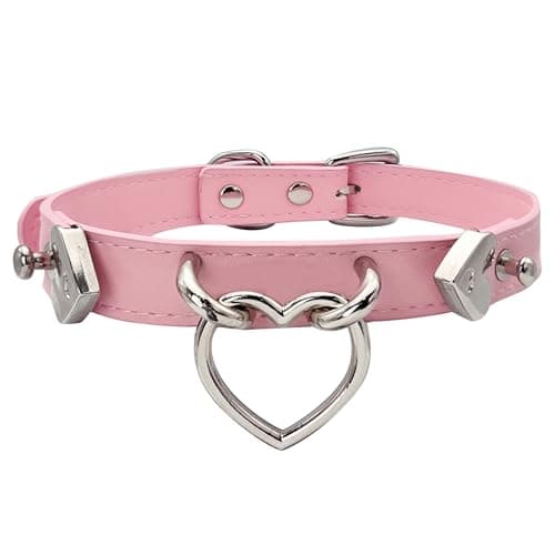 Image of EverGlimp Handmade Leather Heart O-Ring Choker Necklace for Women - Adjustable Punk Gothic Collar with Gold-Tone Accents