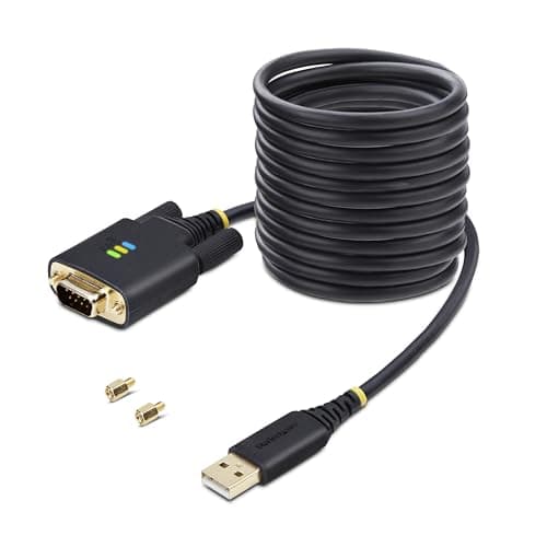 Image of StarTech 10ft (3m) USB to Serial Adapter Cable, COM Retention, FTDI IC, USB-A to DB9 RS232, LED Indicators, Interchangeable DB9 Screws Nuts