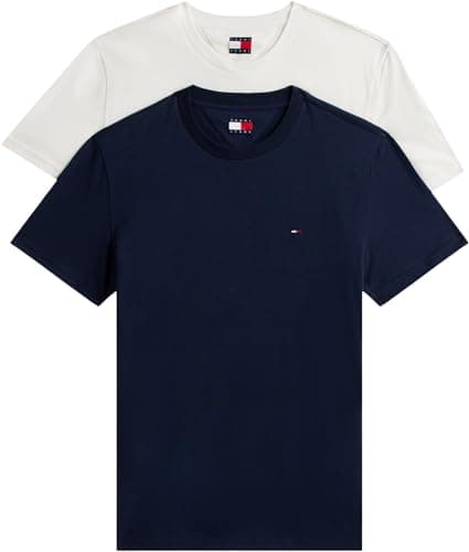 Image of Tommy Jeans Men's TJM XSLIM 2PACK Jersey TEE EXT DM0DM20687 S/S T-Shirt, Multi (Ecru/Dark Night Navy), M