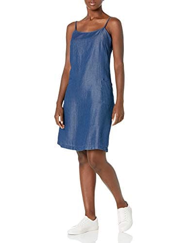 Image of Calvin Klein Women's A-Line Slip Dress with Front Pockets, Denim Blue, 12