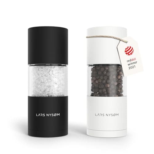 Image of LARS NYSØM Salt and Pepper Grinder Set, Manual Salt and Pepper Mills with Adjustable Ceramic Grinder, Design Spice Shaker Set (Black/White)