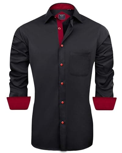Image of J.VER Mens Black Formal Dress Shirts Long Sleeve Business Shirts Slim Fit Work Wedding Regular Fit Silk Stretch Non Iron L